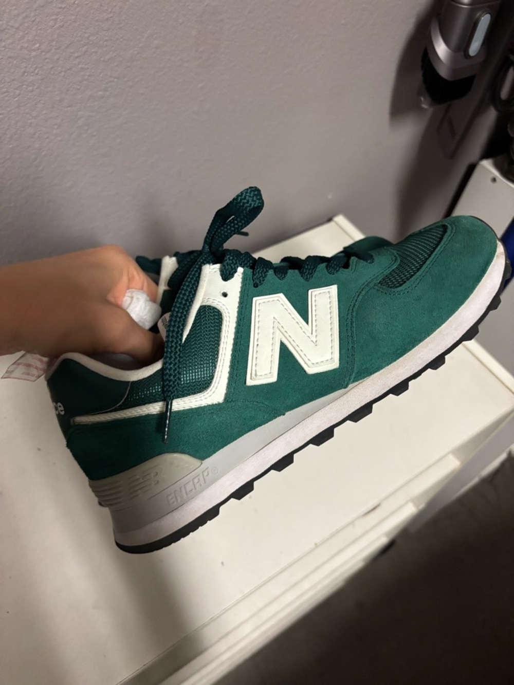 New Balance Green and White Retro Running Sneaker